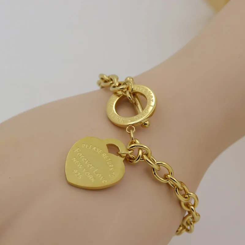 Charm Heart Bangle Chain Bracelet Women Wedding Fine Jewelry
