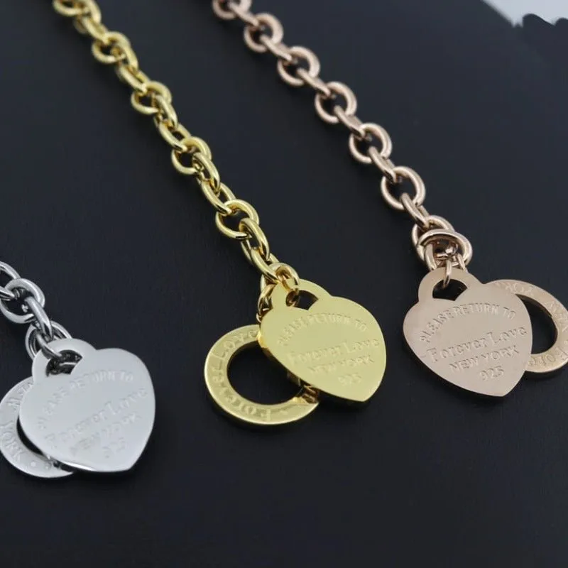 Charm Heart Bangle Chain Bracelet Women Wedding Fine Jewelry