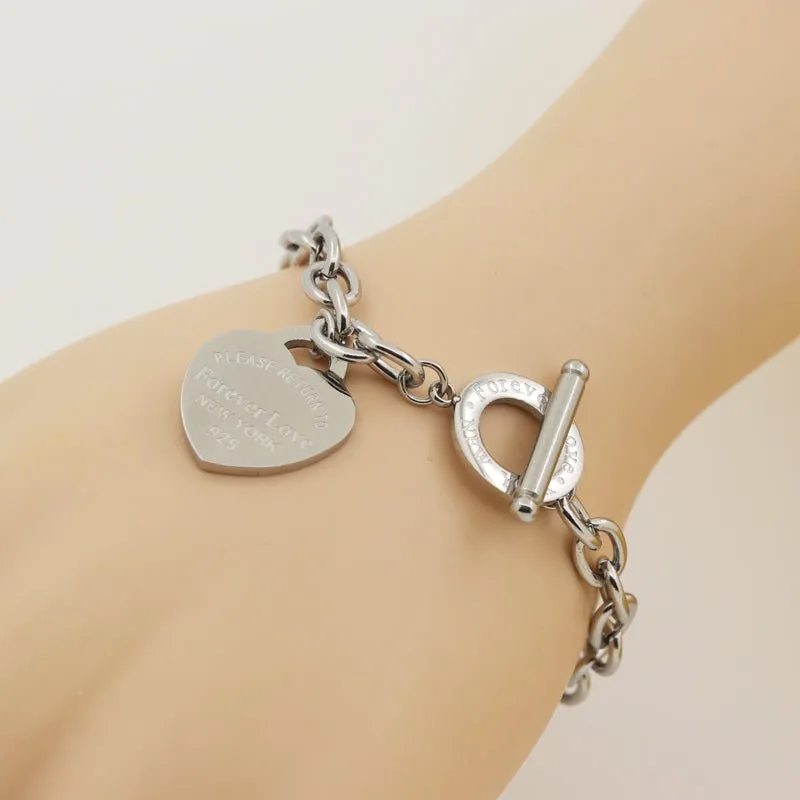 Charm Heart Bangle Chain Bracelet Women Wedding Fine Jewelry
