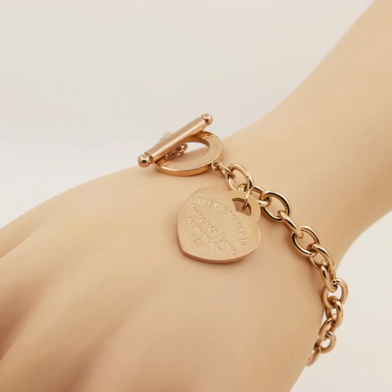 Charm Heart Bangle Chain Bracelet Women Wedding Fine Jewelry