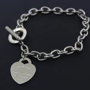 Charm Heart Bangle Chain Bracelet Women Wedding Fine Jewelry