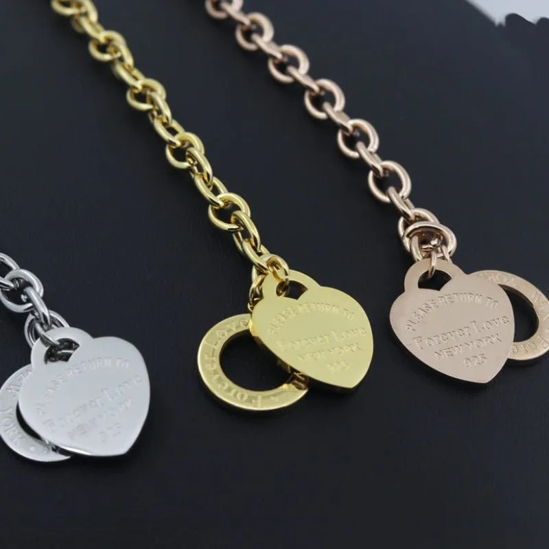 Charm Heart Bangle Chain Bracelet Women Wedding Fine Jewelry