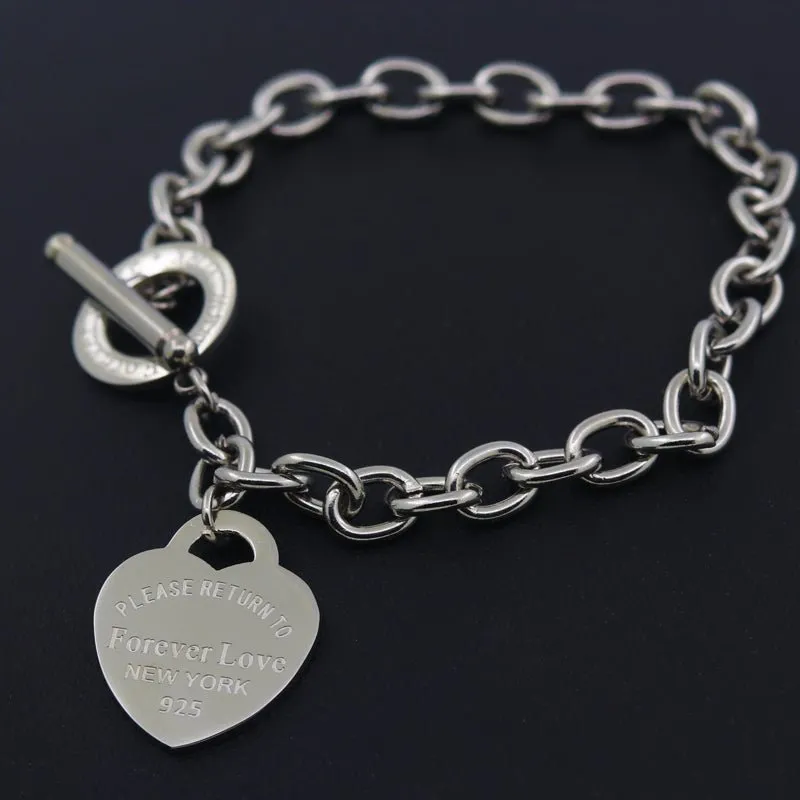 Charm Heart Bangle Chain Bracelet Women Wedding Fine Jewelry