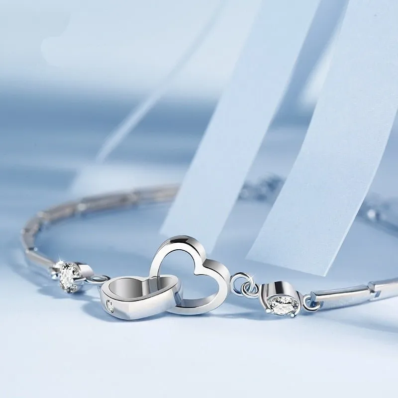 Charm Heart Bracelet Bangle 925 sterling silver Women Wedding Jewelry
