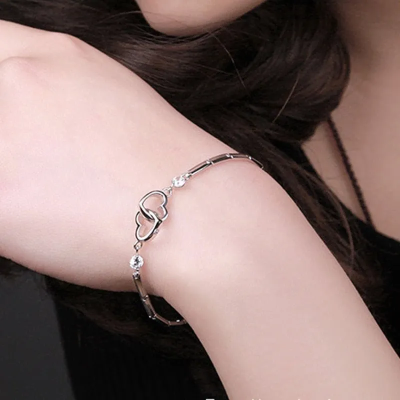 Charm Heart Bracelet Bangle 925 sterling silver Women Wedding Jewelry