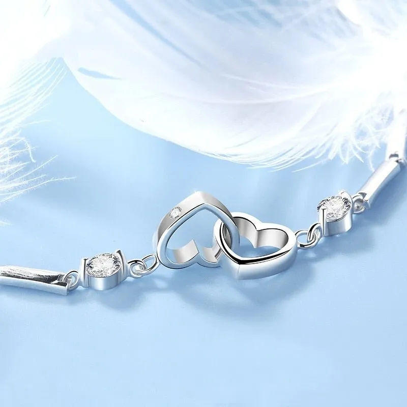 Charm Heart Bracelet Bangle 925 sterling silver Women Wedding Jewelry