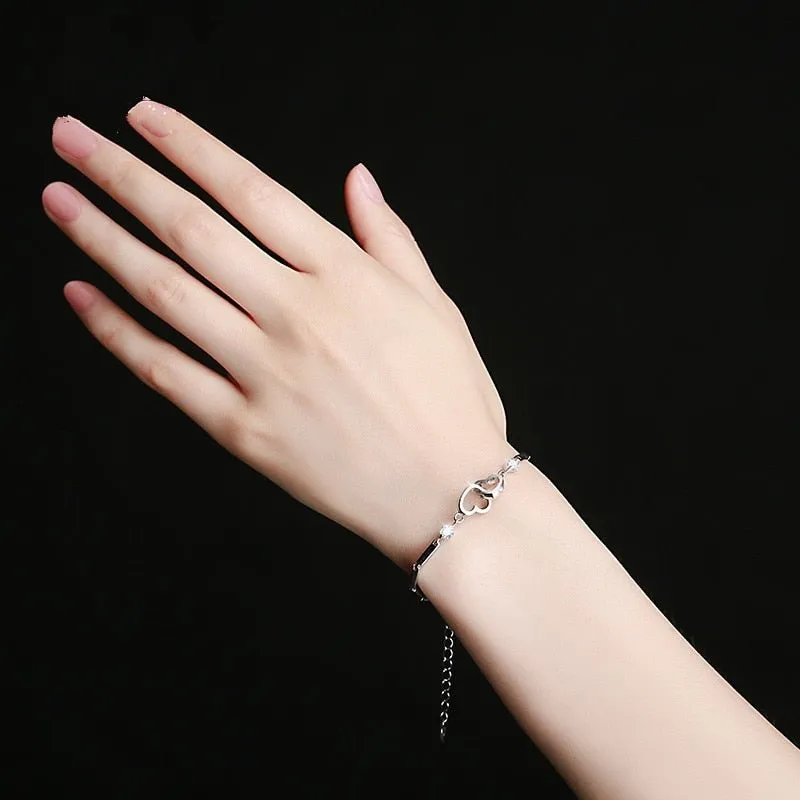 Charm Heart Bracelet Bangle 925 sterling silver Women Wedding Jewelry