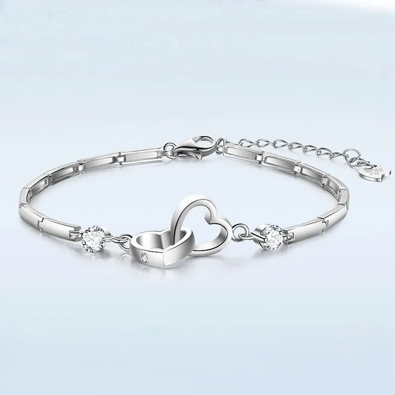 Charm Heart Bracelet Bangle 925 sterling silver Women Wedding Jewelry