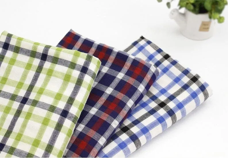 Checkered Cotton Double Gauze Fabric, Plaid Double Gauze Fabric, Yarn Dyed Gauze Fabric, Korean Fabric - 59" Wide - By the Yard / 50522