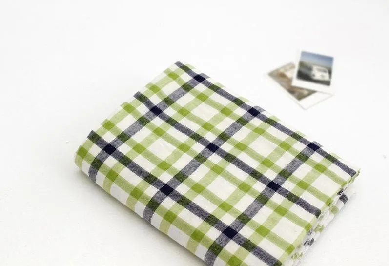 Checkered Cotton Double Gauze Fabric, Plaid Double Gauze Fabric, Yarn Dyed Gauze Fabric, Korean Fabric - 59" Wide - By the Yard / 50522