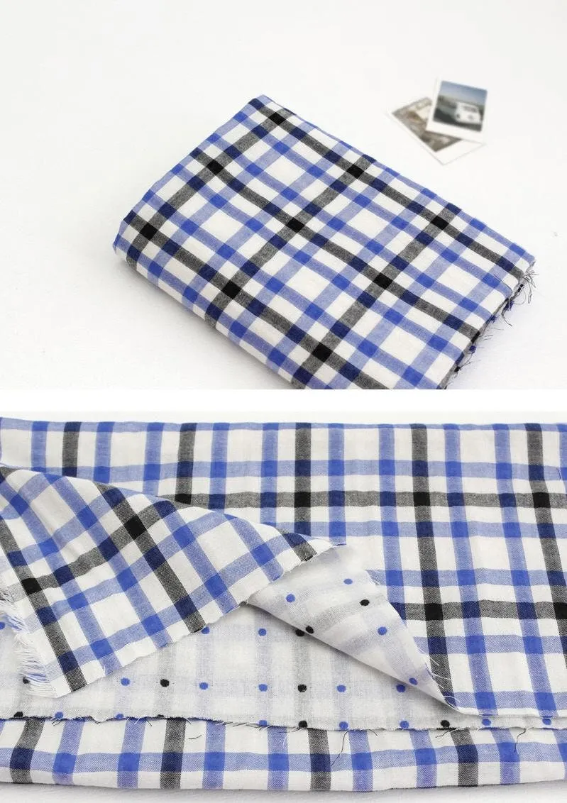 Checkered Cotton Double Gauze Fabric, Plaid Double Gauze Fabric, Yarn Dyed Gauze Fabric, Korean Fabric - 59" Wide - By the Yard / 50522