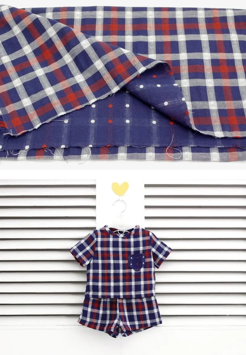 Checkered Cotton Double Gauze Fabric, Plaid Double Gauze Fabric, Yarn Dyed Gauze Fabric, Korean Fabric - 59" Wide - By the Yard / 50522