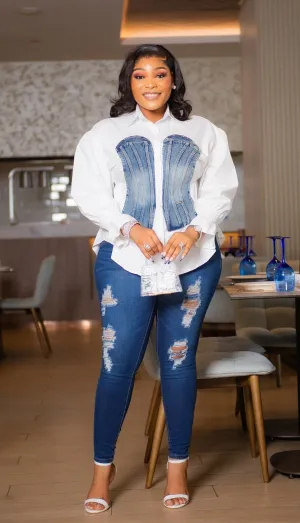 Chic Denim- Vest ILLUSION blouse (New! 2 colors)