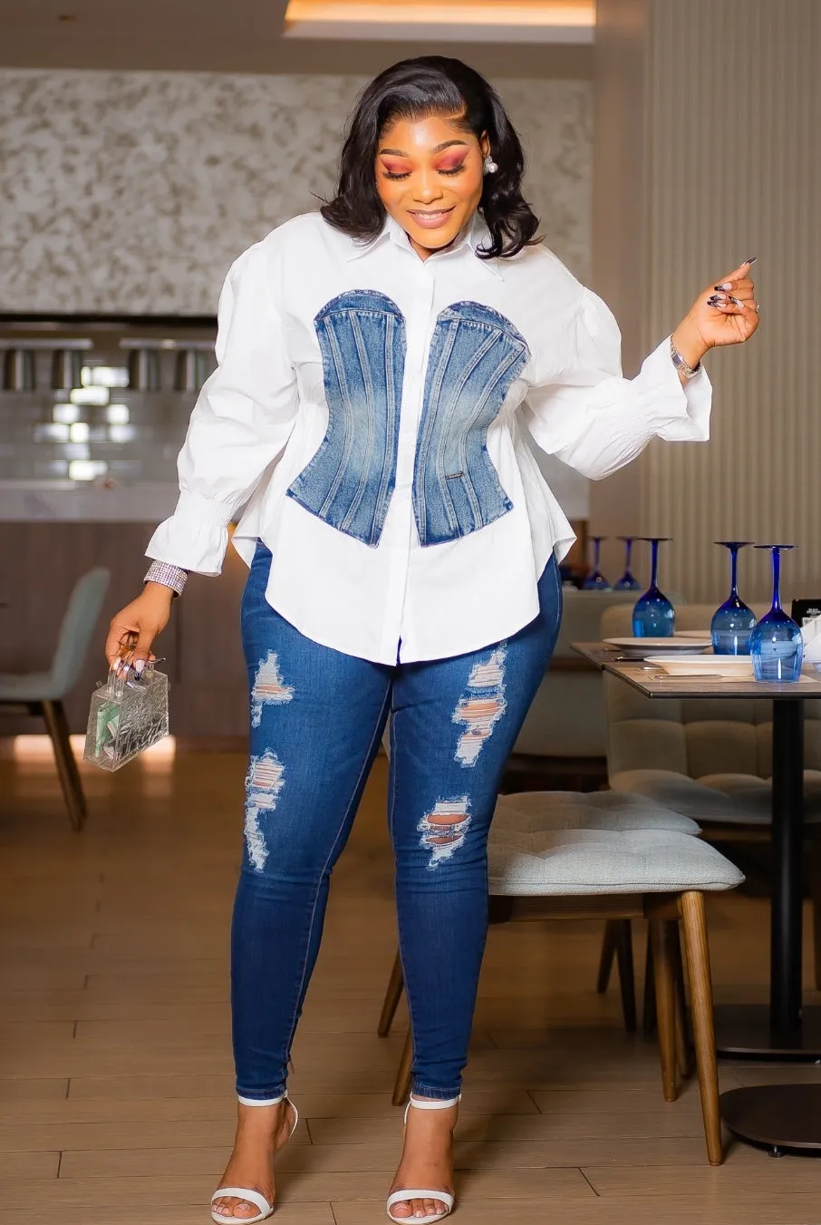 Chic Denim- Vest ILLUSION blouse (New! 2 colors)