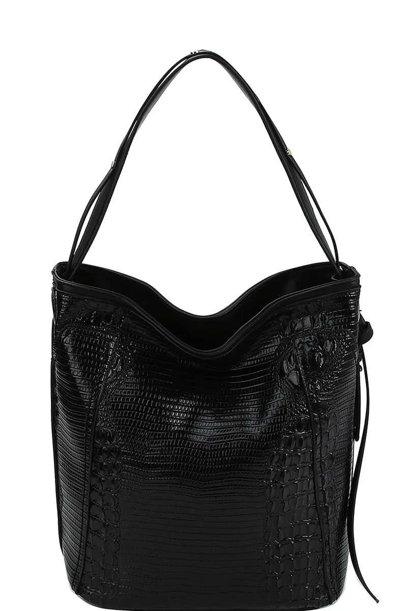 Chillx Fashion Croco Pattern Convertible Bucket Hobo Bag