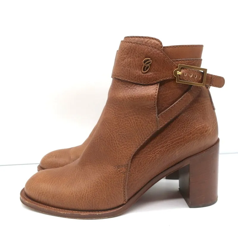 Chloe Ankle Strap Ankle Boots Brown Leather Size 39 High Heel Booties