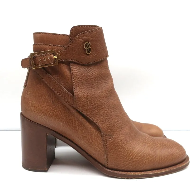 Chloe Ankle Strap Ankle Boots Brown Leather Size 39 High Heel Booties