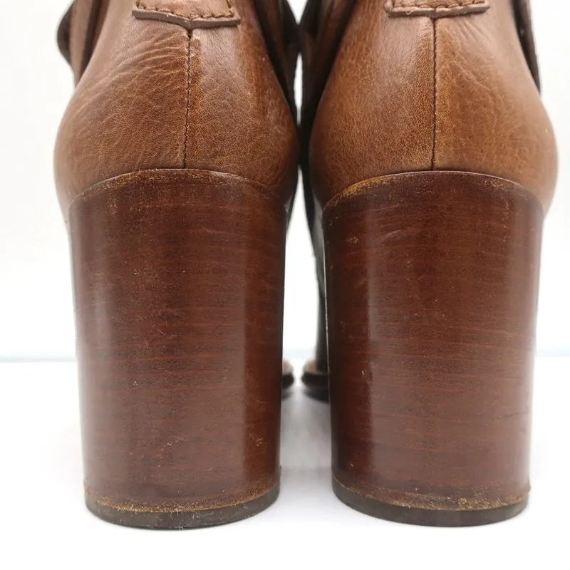 Chloe Ankle Strap Ankle Boots Brown Leather Size 39 High Heel Booties