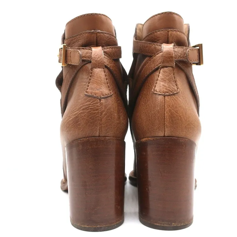 Chloe Ankle Strap Ankle Boots Brown Leather Size 39 High Heel Booties