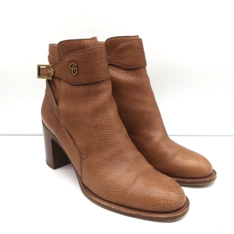 Chloe Ankle Strap Ankle Boots Brown Leather Size 39 High Heel Booties