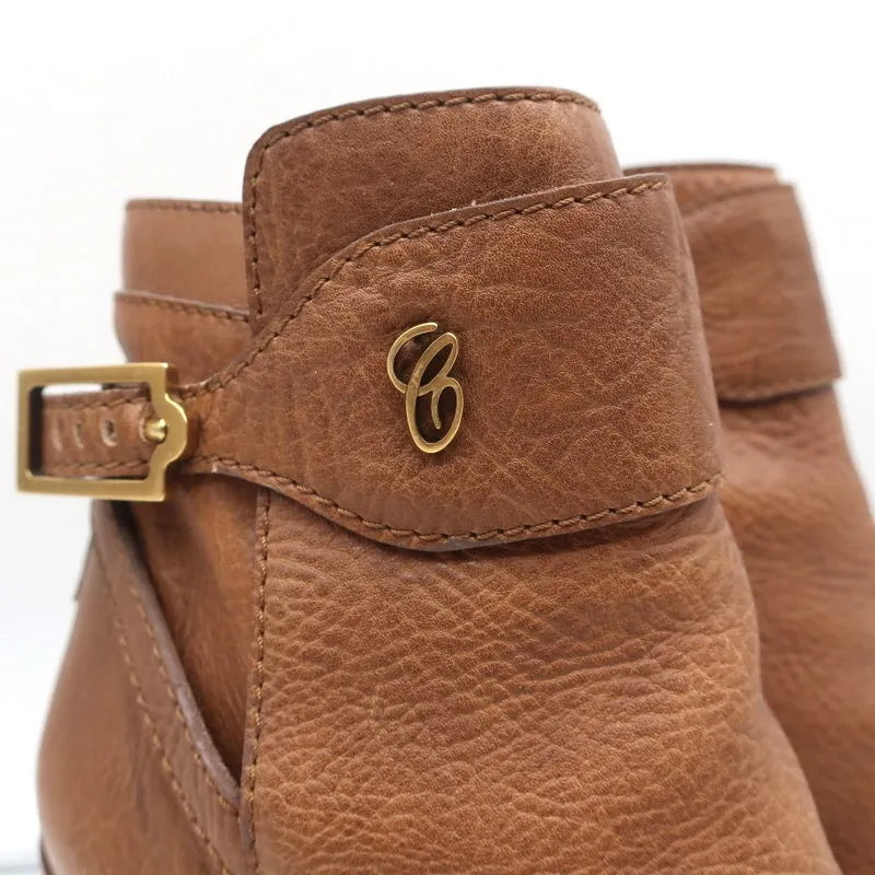 Chloe Ankle Strap Ankle Boots Brown Leather Size 39 High Heel Booties