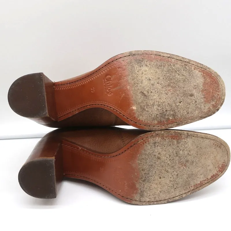 Chloe Ankle Strap Ankle Boots Brown Leather Size 39 High Heel Booties