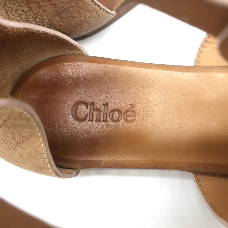 Chloe Gladiator Sandals Beige Grained Leather Size 40 Flat T-Strap Thong