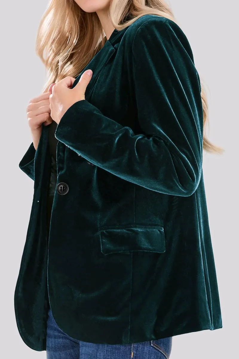 Chouyatou Women 1 Button Fitted Velvet Blazer Jacket Business Suit Jacket Work Office Notched Collar
