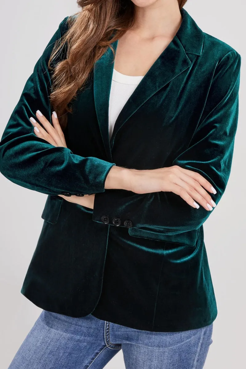 Chouyatou Women 1 Button Fitted Velvet Blazer Jacket Business Suit Jacket Work Office Notched Collar