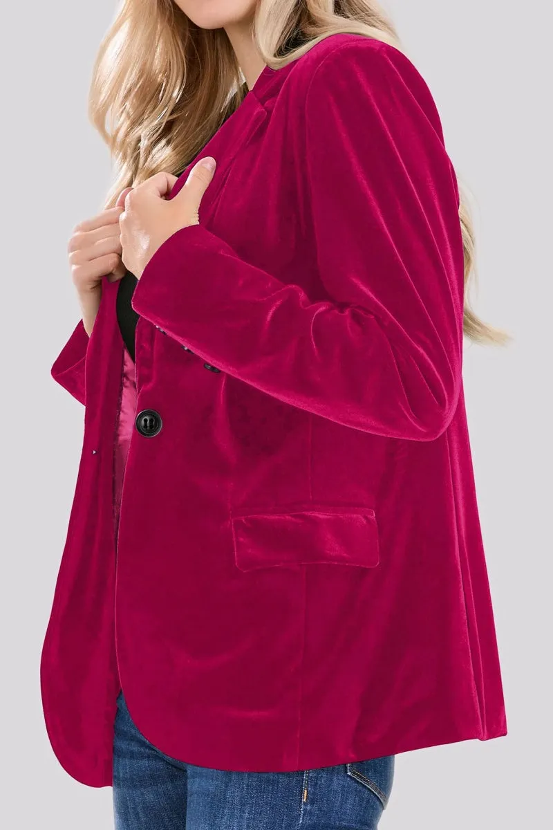 Chouyatou Women 1 Button Fitted Velvet Blazer Jacket Business Suit Jacket Work Office Notched Collar