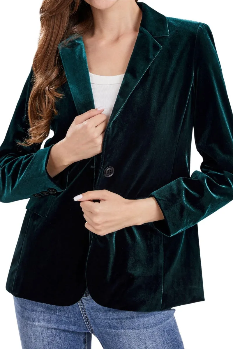 Chouyatou Women 1 Button Fitted Velvet Blazer Jacket Business Suit Jacket Work Office Notched Collar