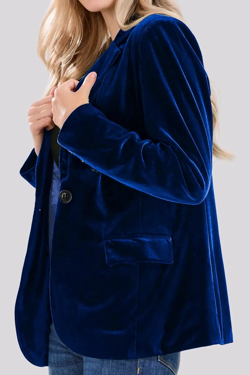 Chouyatou Women 1 Button Fitted Velvet Blazer Jacket Business Suit Jacket Work Office Notched Collar