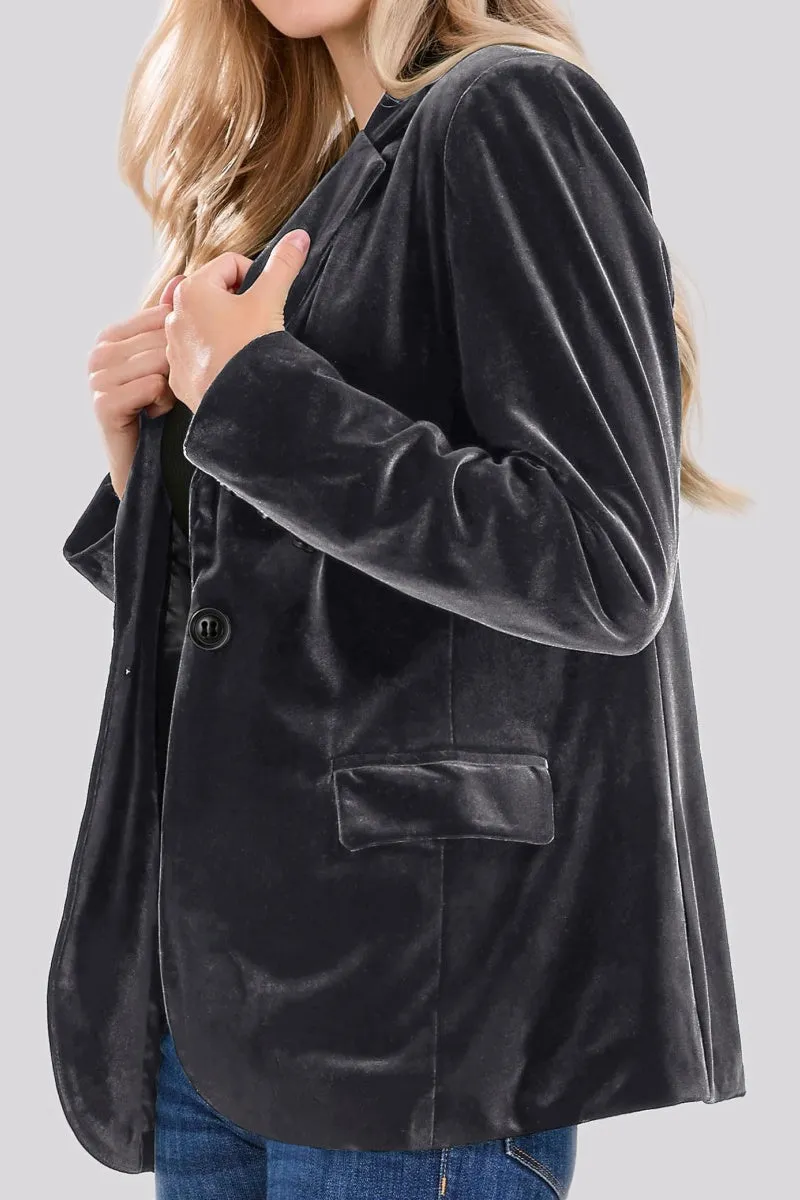 Chouyatou Women 1 Button Fitted Velvet Blazer Jacket Business Suit Jacket Work Office Notched Collar