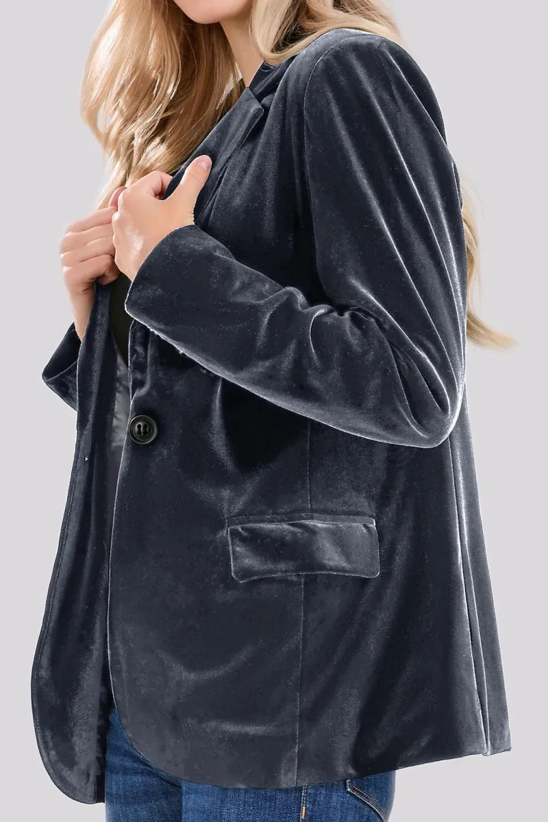Chouyatou Women 1 Button Fitted Velvet Blazer Jacket Business Suit Jacket Work Office Notched Collar