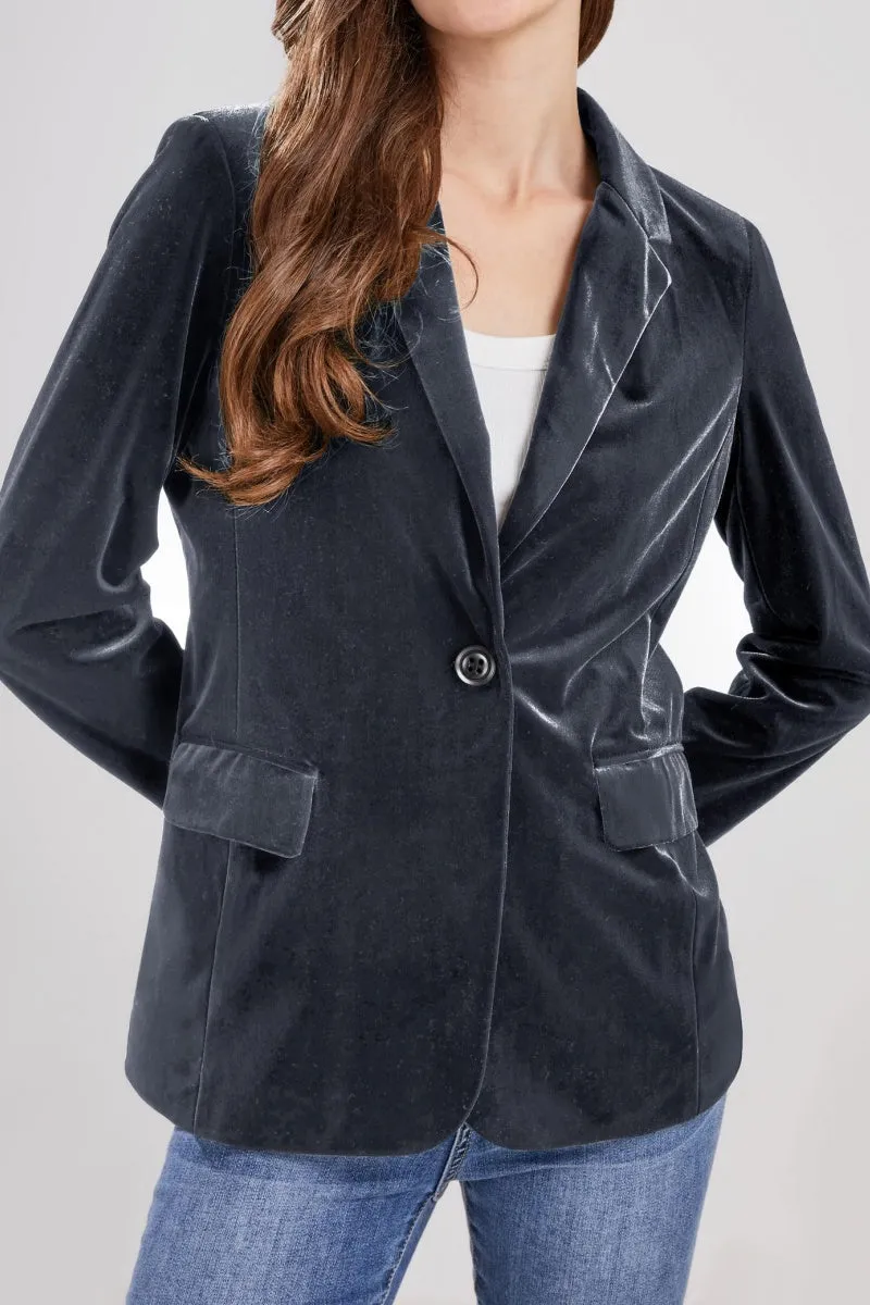Chouyatou Women 1 Button Fitted Velvet Blazer Jacket Business Suit Jacket Work Office Notched Collar