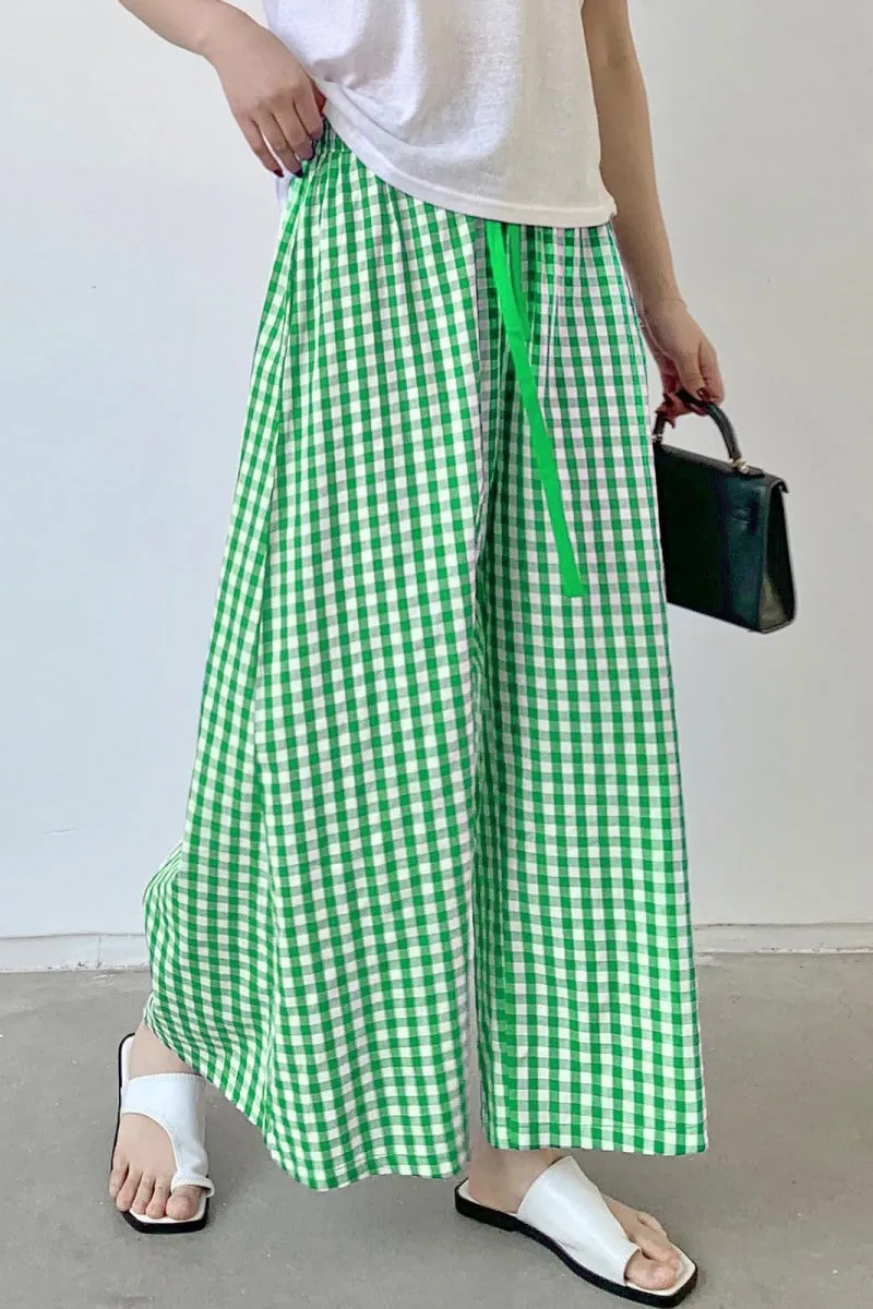 Chouyatou Women's Plaid Wide Leg Culotte Pants Gingham High Elastic Waisted Cropped Palazzo Pants with Pockets