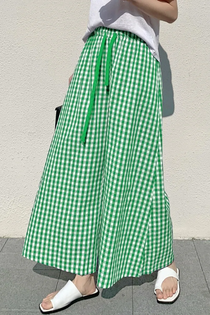 Chouyatou Women's Plaid Wide Leg Culotte Pants Gingham High Elastic Waisted Cropped Palazzo Pants with Pockets