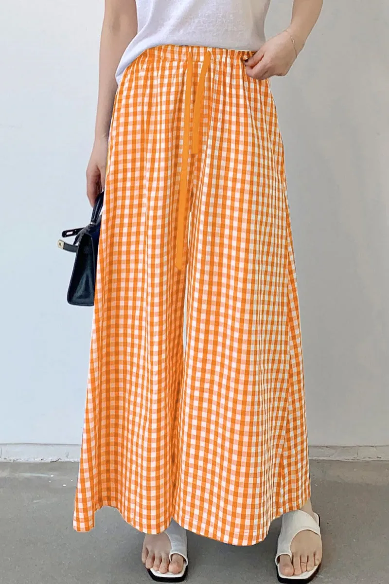 Chouyatou Women's Plaid Wide Leg Culotte Pants Gingham High Elastic Waisted Cropped Palazzo Pants with Pockets