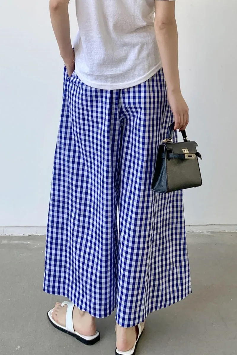 Chouyatou Women's Plaid Wide Leg Culotte Pants Gingham High Elastic Waisted Cropped Palazzo Pants with Pockets