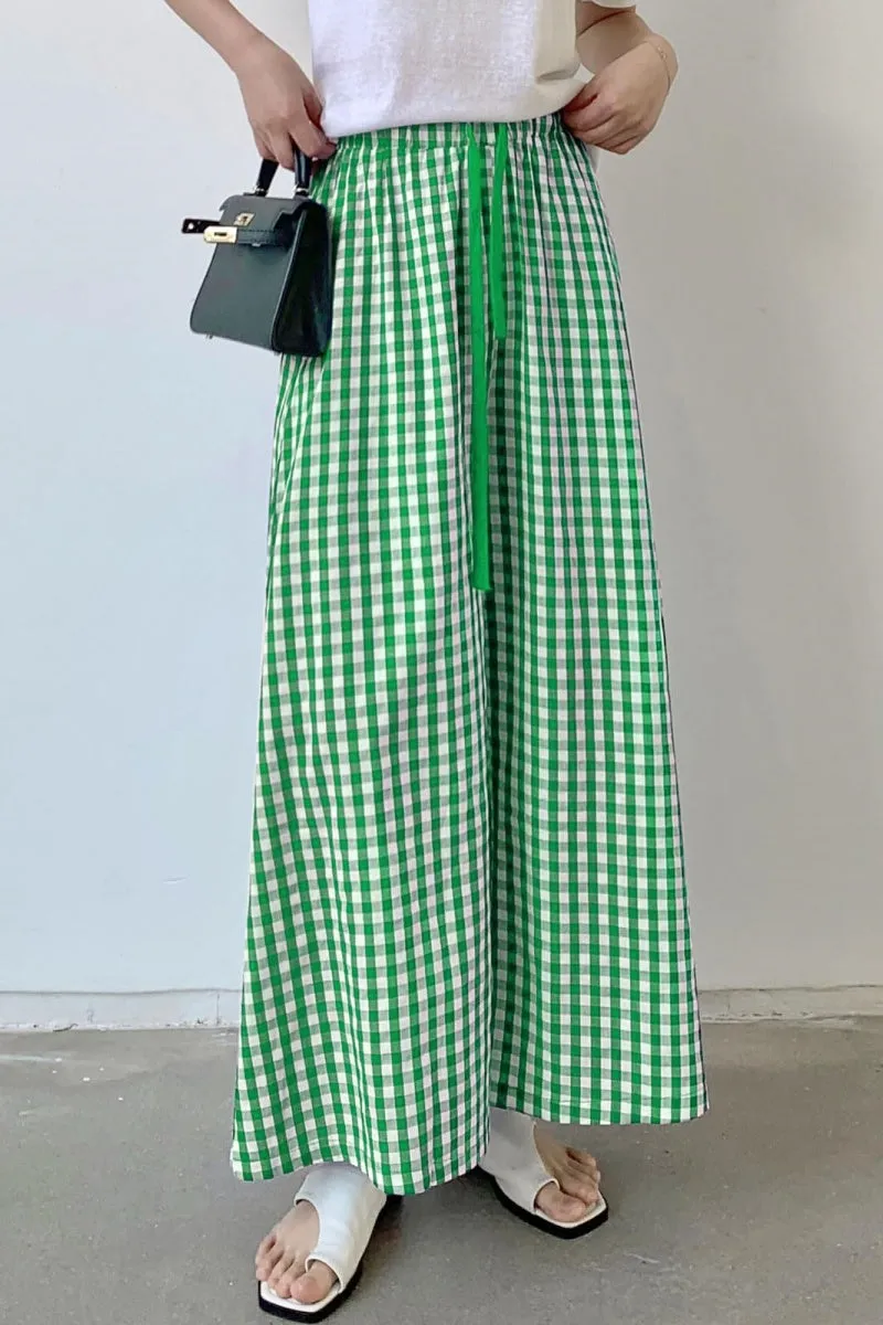 Chouyatou Women's Plaid Wide Leg Culotte Pants Gingham High Elastic Waisted Cropped Palazzo Pants with Pockets
