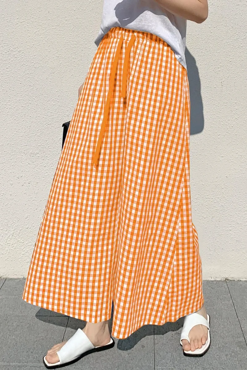 Chouyatou Women's Plaid Wide Leg Culotte Pants Gingham High Elastic Waisted Cropped Palazzo Pants with Pockets