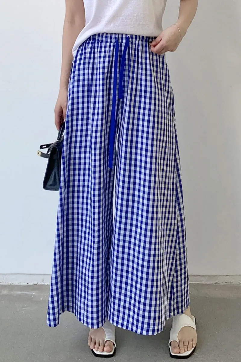Chouyatou Women's Plaid Wide Leg Culotte Pants Gingham High Elastic Waisted Cropped Palazzo Pants with Pockets