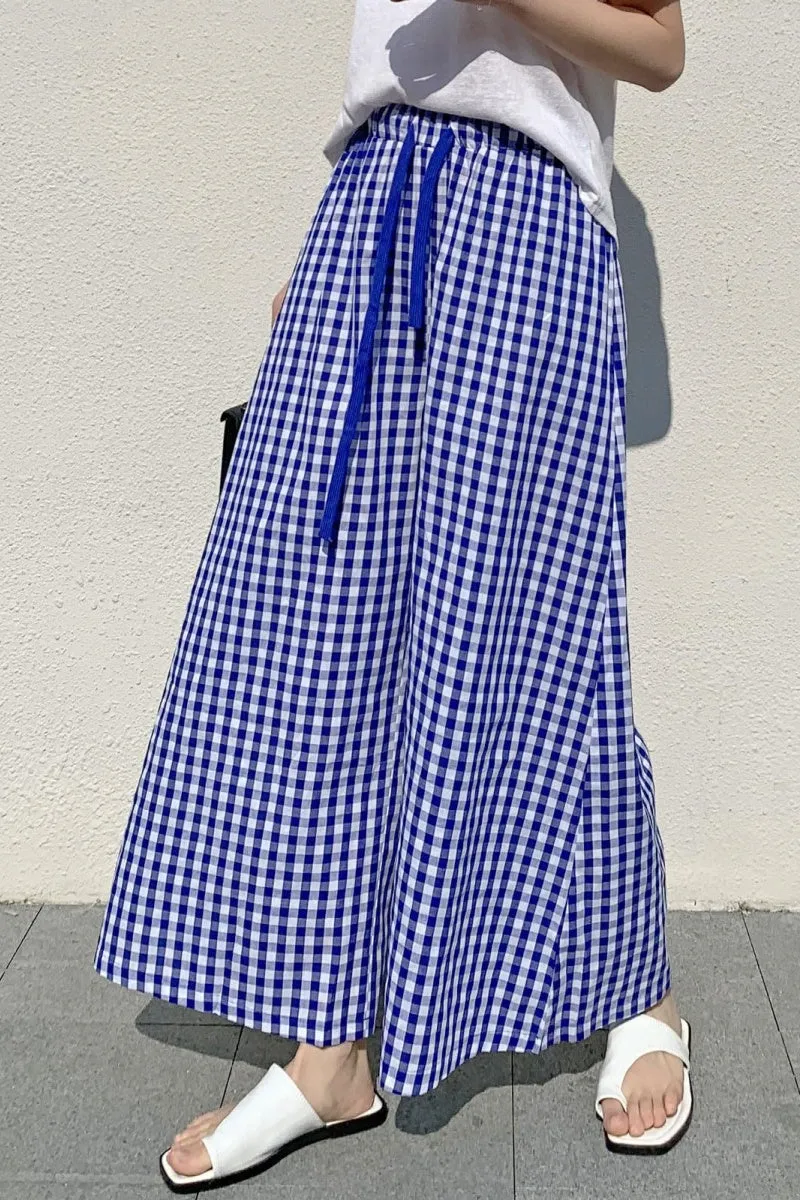 Chouyatou Women's Plaid Wide Leg Culotte Pants Gingham High Elastic Waisted Cropped Palazzo Pants with Pockets