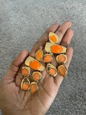 Chunky Orange earrings , large gold chandelier earrings  , vintage style ,orange earrings , long earrings , statement earrings