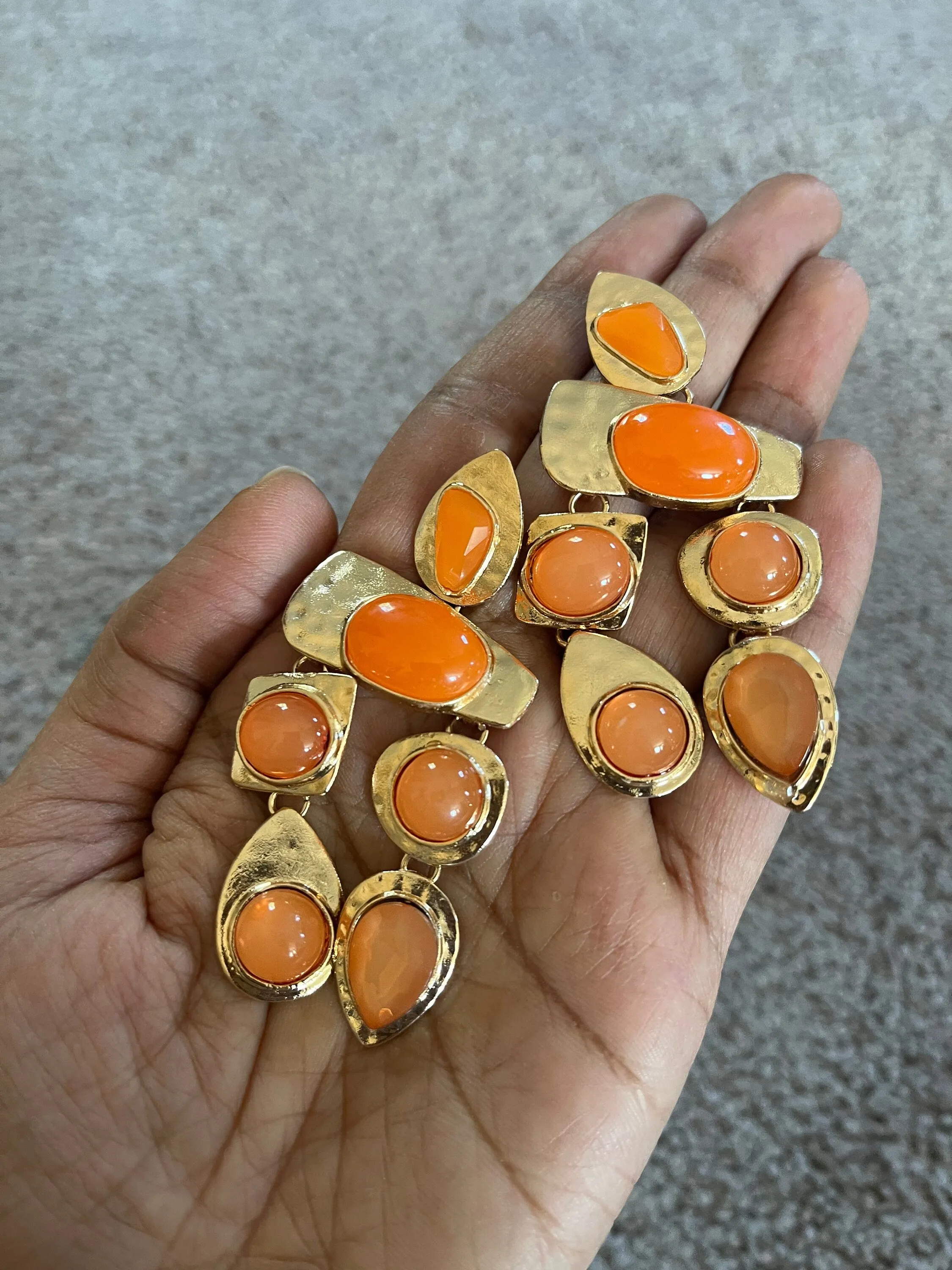 Chunky Orange earrings , large gold chandelier earrings  , vintage style ,orange earrings , long earrings , statement earrings