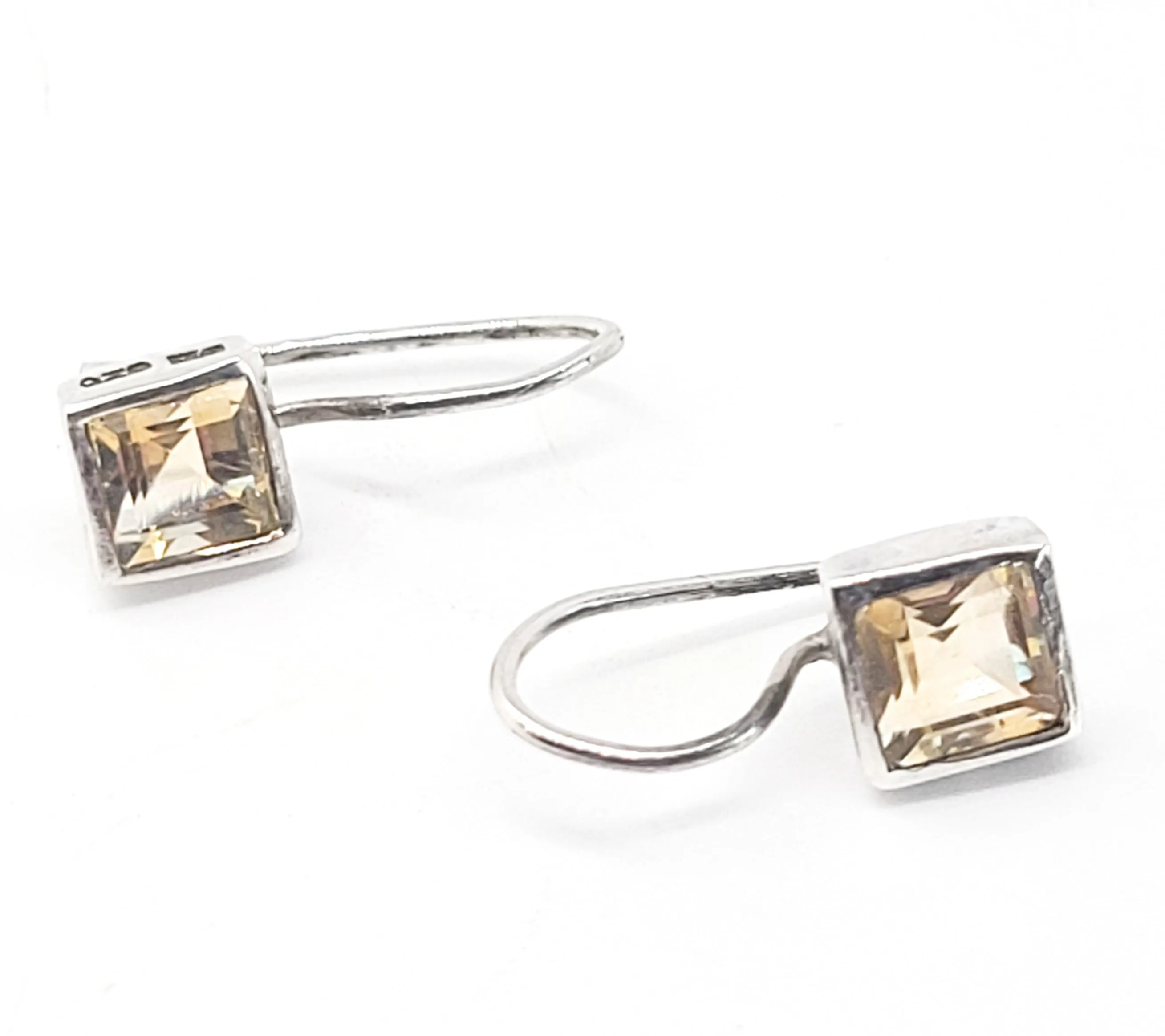 Citrine princess cut sterling silver drop earrings signed BB