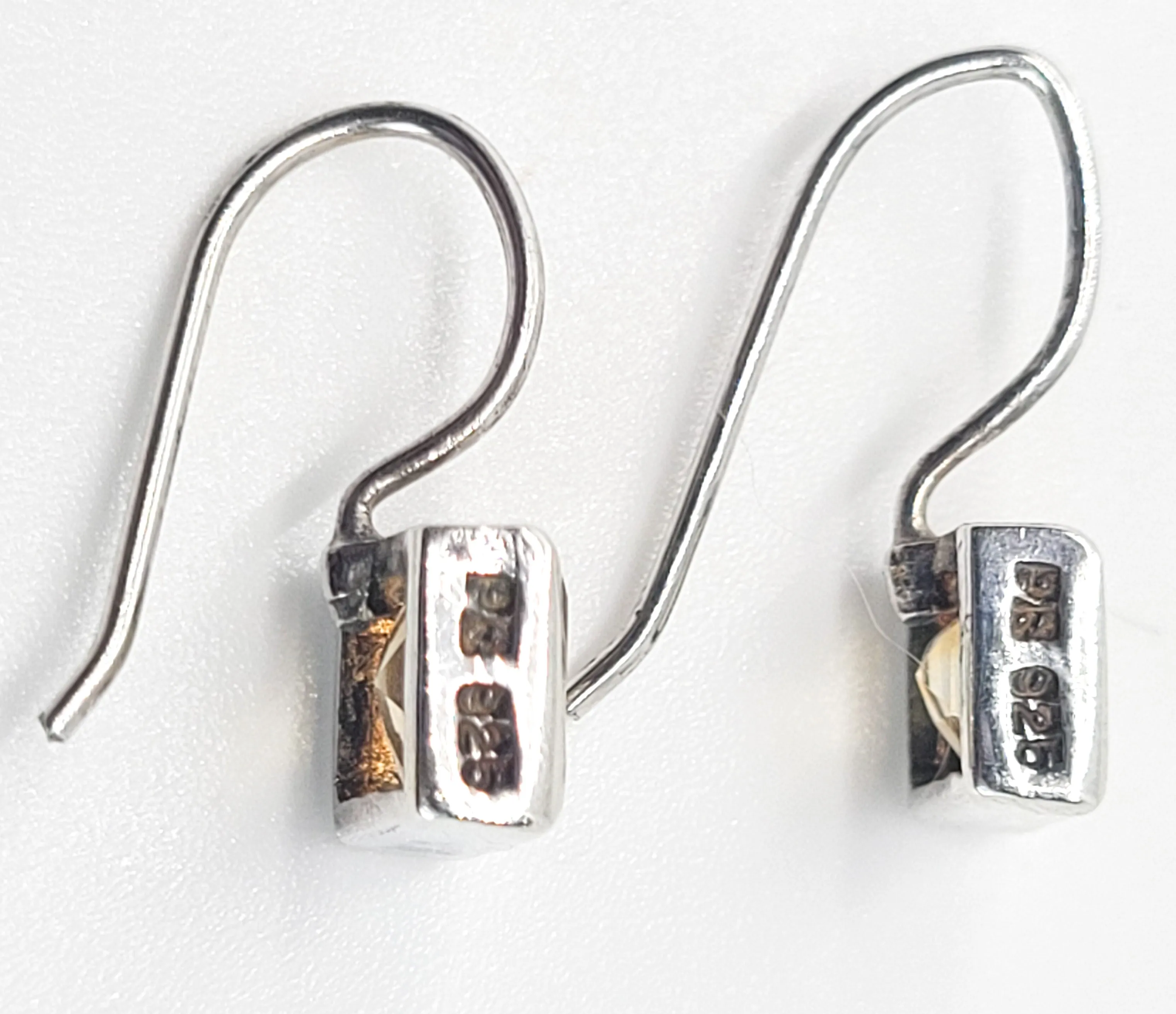 Citrine princess cut sterling silver drop earrings signed BB