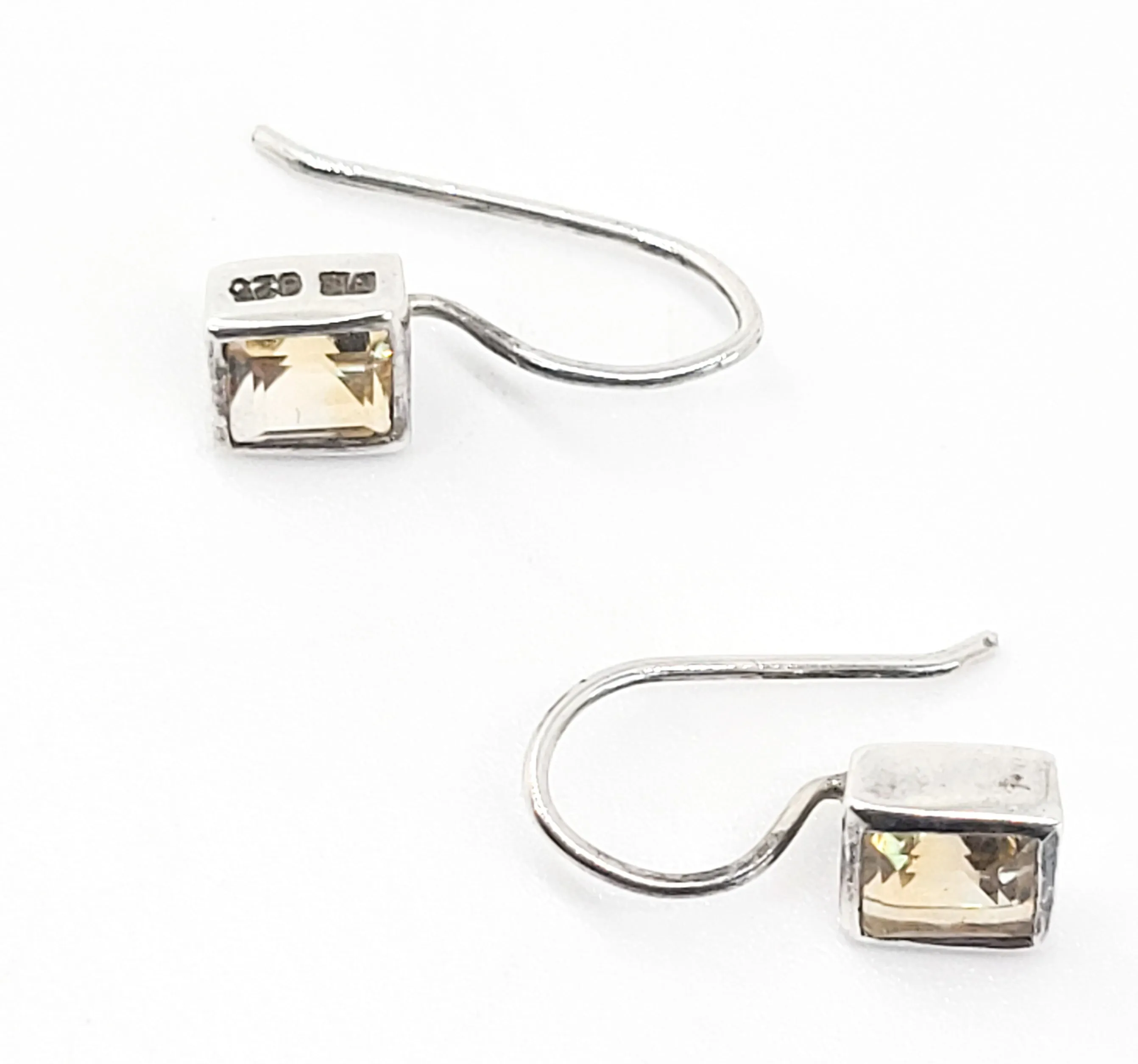 Citrine princess cut sterling silver drop earrings signed BB
