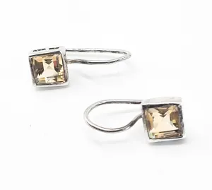 Citrine princess cut sterling silver drop earrings signed BB