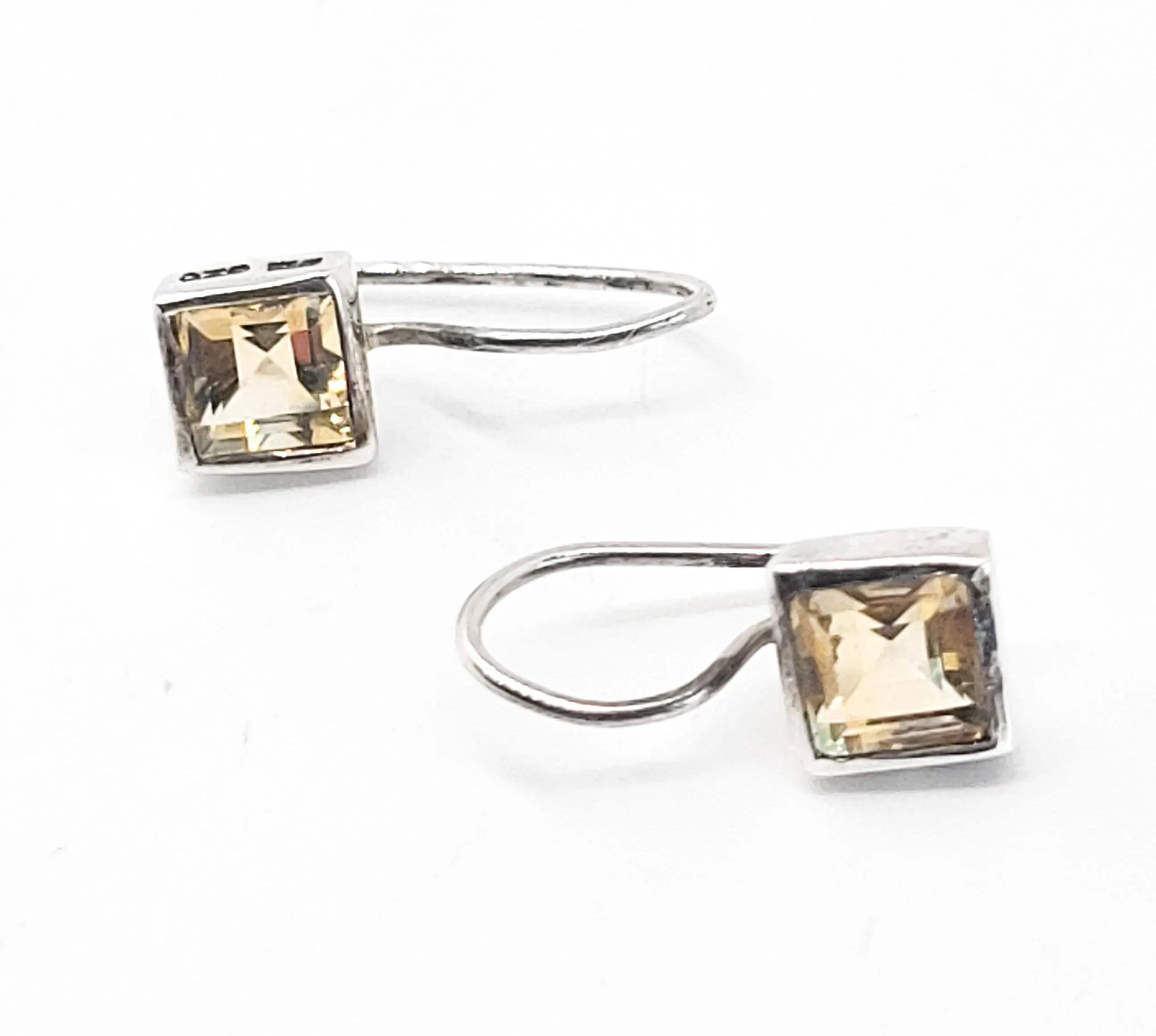 Citrine princess cut sterling silver drop earrings signed BB